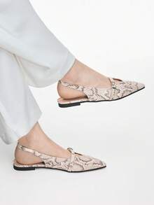 Mnmlis Zapatos planos con hebilla metálica y puntera para mujer - Blanco - Ver 6