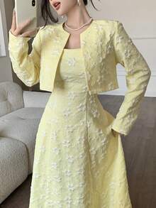 Modelyn 优雅外出女士提花套装 - 黃色 - 查看 8