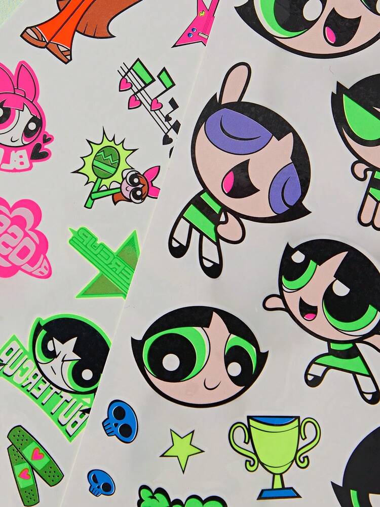 FanGlow THE POWERPUFF GIRLS X SHEIN 2 tờ hình xăm dán tạm thời, bền và dễ dán, thích hợp cho trang điểm nghệ thuật trên mặt, tay, lưng và chân, hoàn hảo cho trang trí tiệc. - Nhiều màu - Xem 2