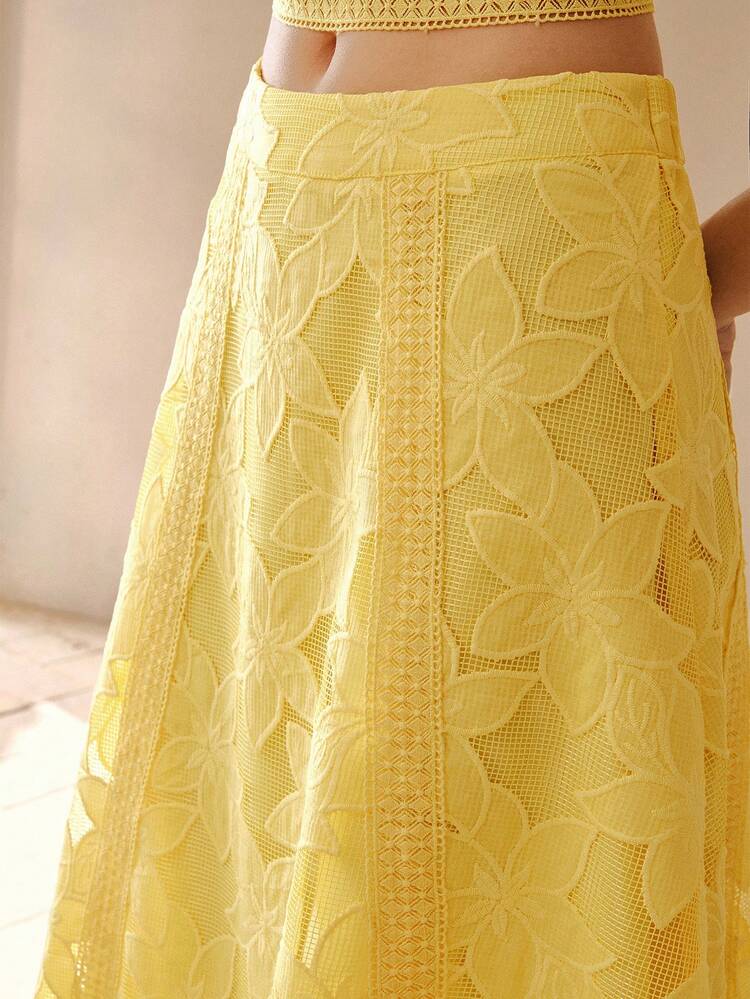 WOMEN'S HIGH WAIST LOOSE A-LINE HOLLOW OUT EMBROIDERY SKIRT, ELEGANT AND SLIMMING, SUMMER