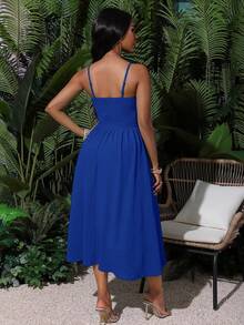 BamGleam 女士纯色假日吊带连衣裙长款女装 - 寶藍色 - 查看 2