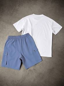 Manfinity Homme Men's Pocket Crew Neck Short Sleeve T-Shirt And Drawstring Waist Shorts Set Men Two Piece Short Set - Multicolor - View 2
