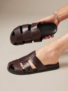 SHUZIA 男士闭趾鞋垫高级人造革咖啡色渔夫凉鞋——从游艇甲板到城市街区，每一步都充满自信。 - 咖啡棕 - 查看 2