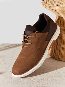 SHUZIA #UrbanClassic 男士缓震鞋底撞色拼接系带套脚圆头休闲鞋 – 百搭舒适 - 咖啡棕 - 查看 3