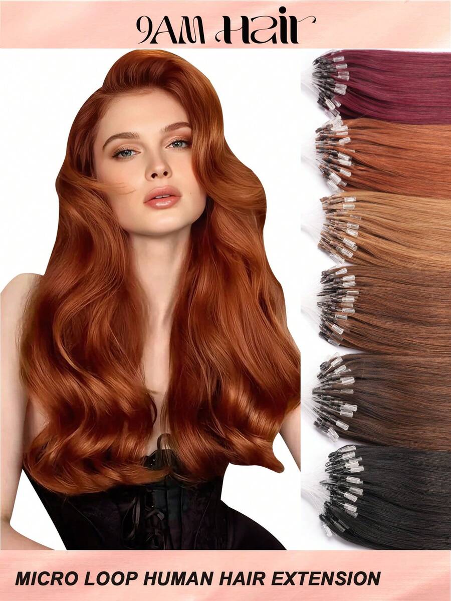 微环接发，100%真人发，颜色可选1#、NC#、1B#、2#、4#、6#、99J#、33#，长度14-22英寸，直发，50束/包，隐形珠加厚微环接发，带鱼线，无需胶水，易于造型，适合细软发质，沙龙级效果，所有女性适用。 - 彩色 - 查看 1