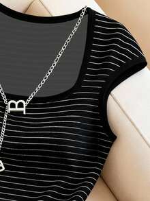 Resyla 条纹数码印花时尚简约圆领T恤，送朋友的礼物 - 彩色 - 查看 3