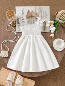 少女公主花童风格白色贴花优雅无袖连衣裙 - 白色 - 查看 2