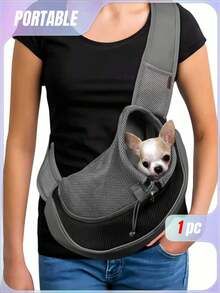 1 PC Pet Dog Sling Carrier Breathable Mesh Travel Sling Bag Carrier For Dogs Cats Cat Carrier Cat Bag - Black - View 2