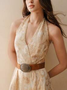 MOTF PREMIUM WOMEN'S ELEGANT WAIST CINCHED HALTER DRESS, SUITABLE FOR SUMMER VACATION - Yellow - View 6