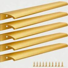 5个拉丝金橱柜把手，适用于橱柜和衣柜，尺寸：8厘米/3.15英寸、12厘米/4.72英寸、15厘米/6英寸、20厘米/7.87英寸、30厘米/11.8英寸，厨房橱柜拉手、抽屉拉手，现代隐藏式铝制衣柜门把手，拉丝金 - 金色 - 查看 16