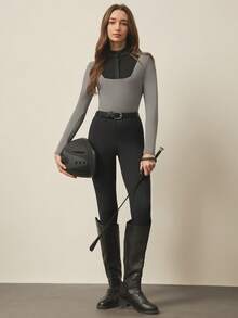 With My Calm With My Calm Women's Elastic Riding Pants - Tight Fit Long Training Leggings With Side Pockets - Black - View 5