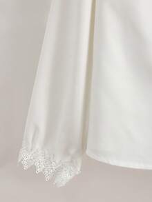 Franclia Women's Simple Blouse, Everyday Commuting Blouse, Round Neck, Long Sleeve Blouse, Pearl Lace Blouse, Elegant Women's Blouse - White - View 3