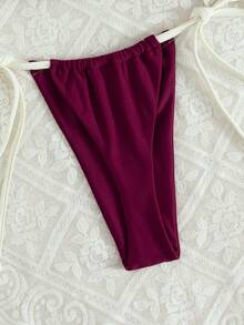 Swim Mod 2pcs/Set New Sexy Backless Halter Tie Solid Color Women Swimwear Set, Summer - Purple - View 5