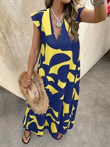 EMERY ROSE Vestido largo retro con estampado para mujer, ropa de otoño - Multicolor - Ver 4