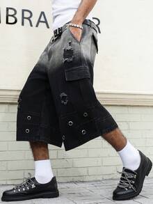 Manfinity EMRG Men's Casual Distressed Ripped Denim Shorts - Black - View 5