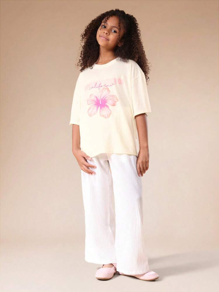 Graphic T-Shirt With Wide Leg Pants Set
