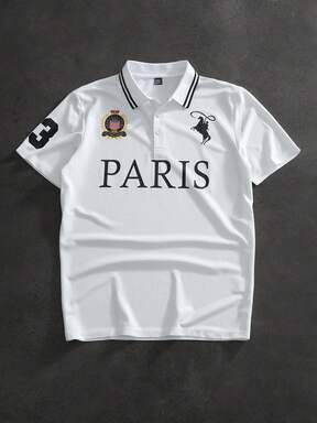 PAVTROS Men's Casual Letter Print Quarter Button Short Sleeve Polo Shirt, Summer