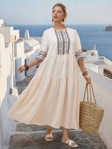 Parysyn 大码梭织休闲夏季女式连衣裙 - 杏色 - 查看 6