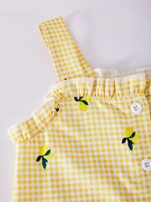 SHEIN Playful Pals 2pcs/Set Girls Casual Yellow Camisole Top And Pants Set, Summer - Yellow - View 6