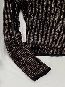 GlowEve 女士长袖亮片弹力修身优雅T恤上衣 - 黑色 - 查看 3