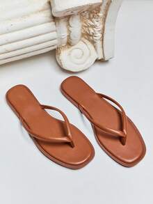 SHUZIA Women's Square Toe T Strap Thong Poolside Flip Flop Sandals - Maroon - View 6