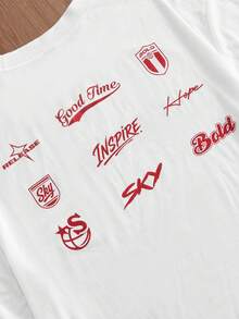 Manfinity Unisex Áo thun nam tay ngắn cổ tròn màu trắng in chữ - trắng - Xem 4