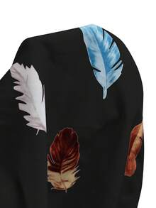 EMERY ROSE 女士休闲羽毛印花翻领灯笼袖长袖衬衫，秋季 - 黑色 - 查看 6