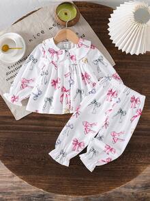 Souflis Souflis Baby Girls' Bow Print Casual Shirt + Pants Set - White - View 3
