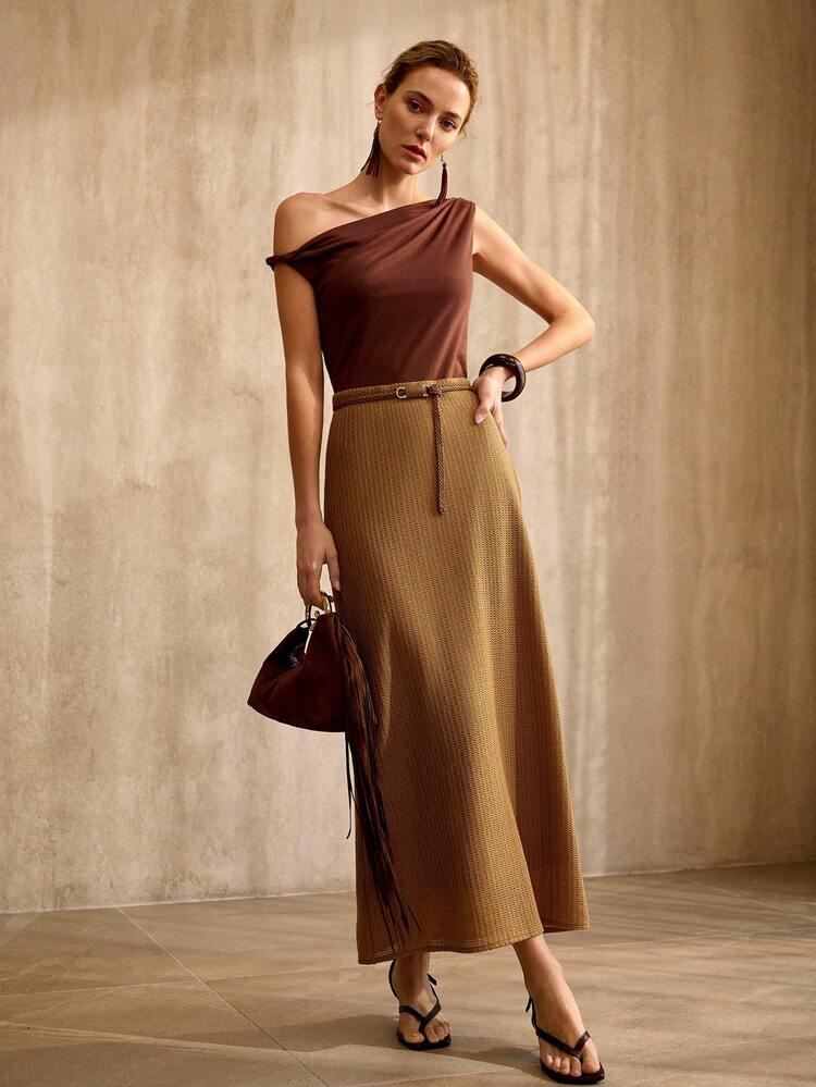 FASHIONABLE MINIMALIST COTTON ASYMMETRICAL NECK SLEEVELESS T-SHIRT, SPRING/SUMMER