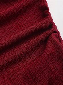 Sweetra Đầm nữ màu trơn xếp ly bất đối xứng nhiều lớp - Đỏ - Xem 5