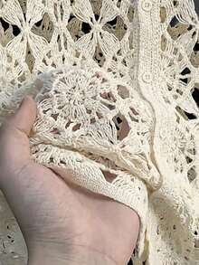 Manfinity Homme Hand-Crocheted Front Button Casual Short Sleeve POLO Cardigan Top - Apricot - View 7