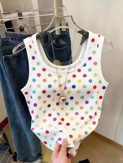 Resyla 彩色波点数码印花时尚简约女式背心，送朋友的绝佳礼物