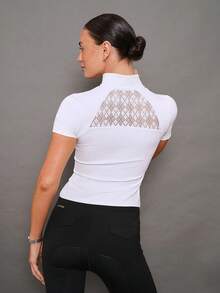 Activina Women's Stand Collar Zipper Half Placket Casual Versatile Daily Equestrian Short Sleeve Top - White - View 2