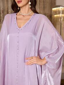 SHEIN Elenzya 2件套女士纯色优雅砖纹图案套装 - 淡紫色 - 查看 6