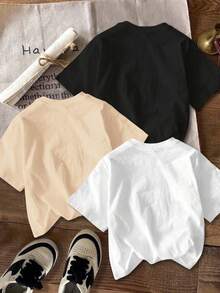 Attitoon Bộ 3 áo thun nữ dáng ngắn tay dài cổ tròn in hình xe hơi cổ điển, phong cách thường ngày. - Nhiều màu - Xem 2