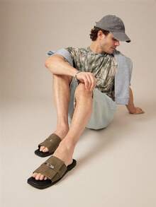 SHUZIA Men's Metal Buckled Reinforced PU Heavy Duty Comfortable Slide Sandals Valentine's Day - Olive Green - View 5