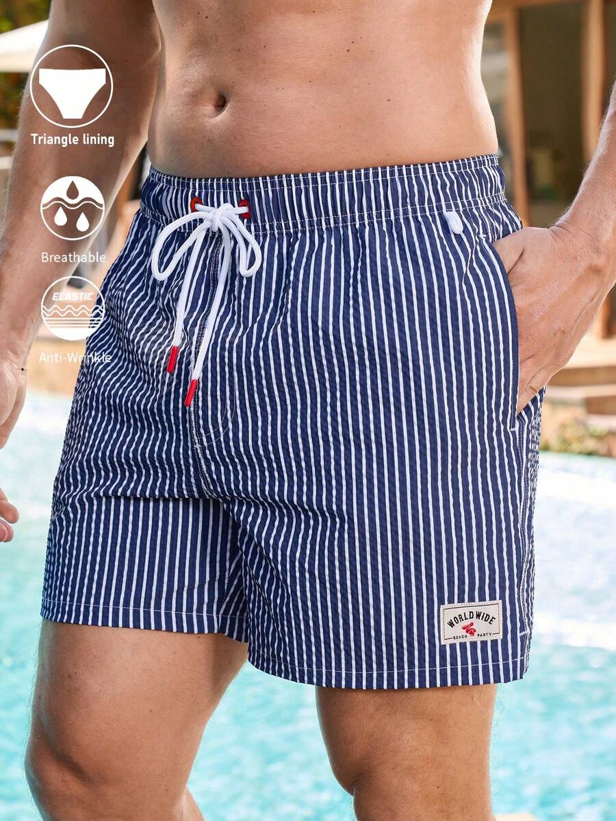 ZELFYO Men's Summer Vacation Striped Slant Pocket Drawstring Waist Beach Shorts - Multicolor - View 1