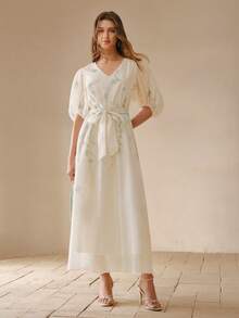 MOTF PREMIUM FLORAL PRINT PUFF SLEEVE DRESS - Apricot - View 6