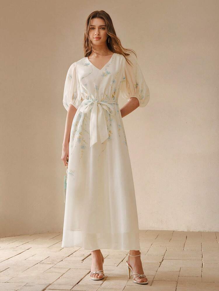 FLORAL PRINT PUFF SLEEVE DRESS