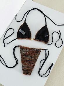 Swim SXY 夏季度假性感渐变毛绒面料露背吊带比基尼套装 - 彩色 - 查看 5