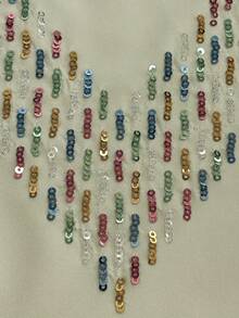 Al Najma Vestido largo holgado con cuello en V, bordado y cuentas, estilo tradicional abaya, verde claro - Verde - Ver 4