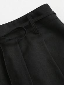 Sweetra 女士百褶裙，腰间系带蝴蝶结，休闲百搭，适合日常、工作、春夏穿着。 - 黑色 - 查看 4