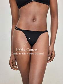 Ocili 100%纯棉，舒适简约，金属扣双侧绑带，适合搭配女士丁字裤 - 黑色 - 查看 1