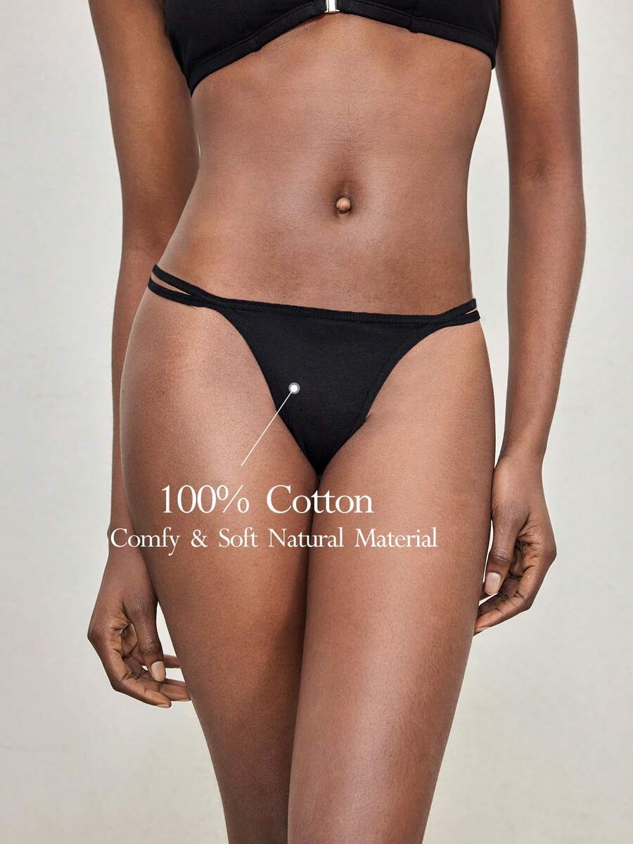 Ocili 100%纯棉，舒适简约，金属扣双侧绑带，适合搭配女士丁字裤 - 黑色 - 查看 1
