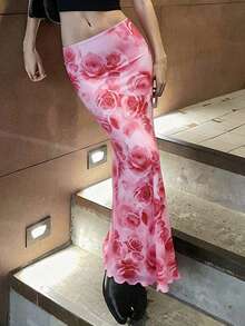 EMERY ROSE Women's Floral Print Elegant Mermaid Skirt - Pink - View 3