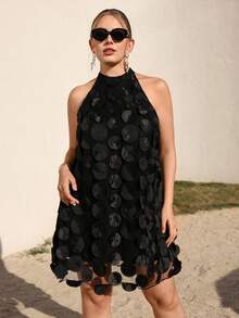 Juhart 大码无袖休闲百搭吊带印花连衣裙 - 黑色 - 查看 4