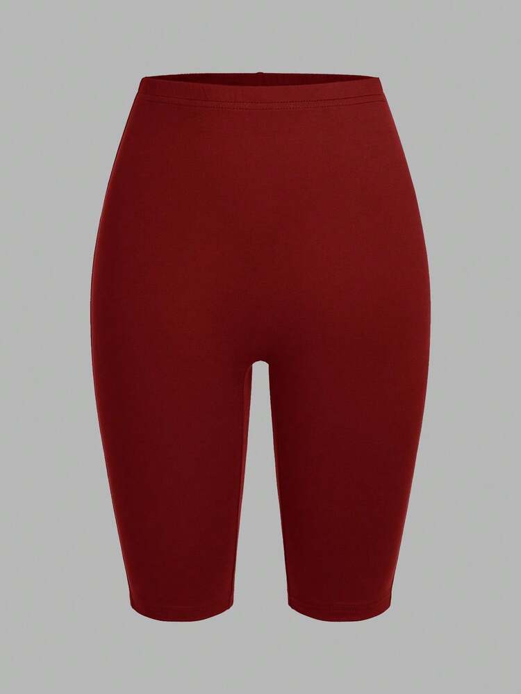 SHEIN EZwear 3件套黑色、酒红色、白色休闲针织紧身女式短款打底裤，夏季 - 彩色 - 查看 3