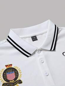 PAVTROS 男士休闲字母印花四分之一扣短袖Polo衫，夏季款 - 白色 - 查看 3