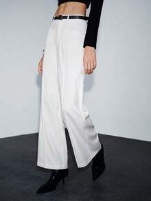 Lumivelle Women's White Casual Loose Straight Leg Pants With Self-Tie Belt, Spring/Summer Pants With Pockets White Pants For Women - White - View 7