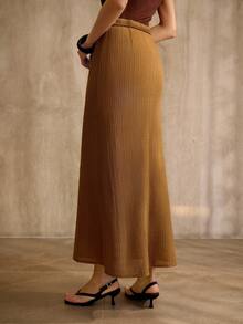MOTF PREMIUM TEXTURED HOLLOW-OUT FABRIC LONG SKIRT, VINTAGE STYLE, SPRING/SUMMER - Khaki - View 4